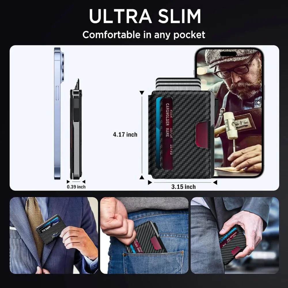 Slim Leather Mens Wallet Pop up Card Holder with Money Clip,Credit Card